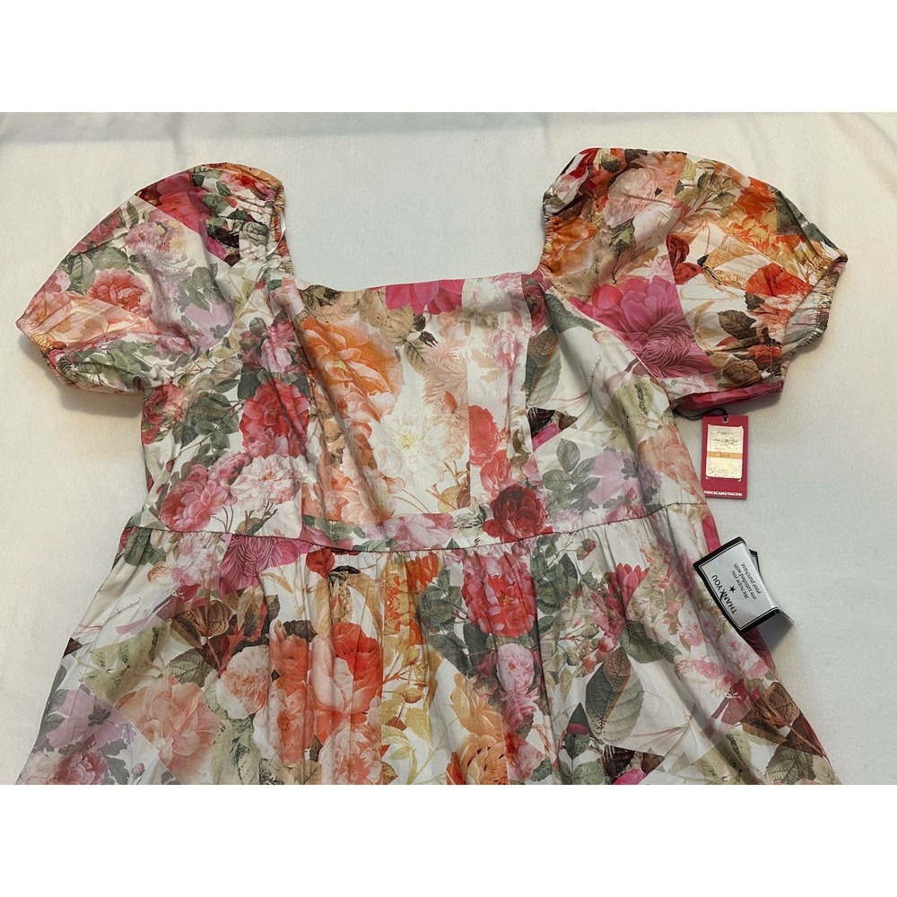 NWT Vince Camuto Tiered Dress 24W Plus Watercolor Floral Smocked Puff Sleeve - Picture 5 of 8